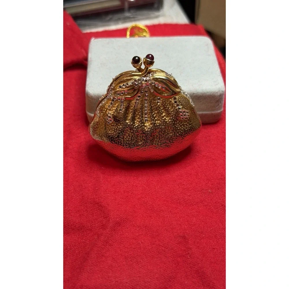 Judith Leiber  Pill Trinket‎ box Strawberry Fruit Swarovski Crystal Gold Vintage
